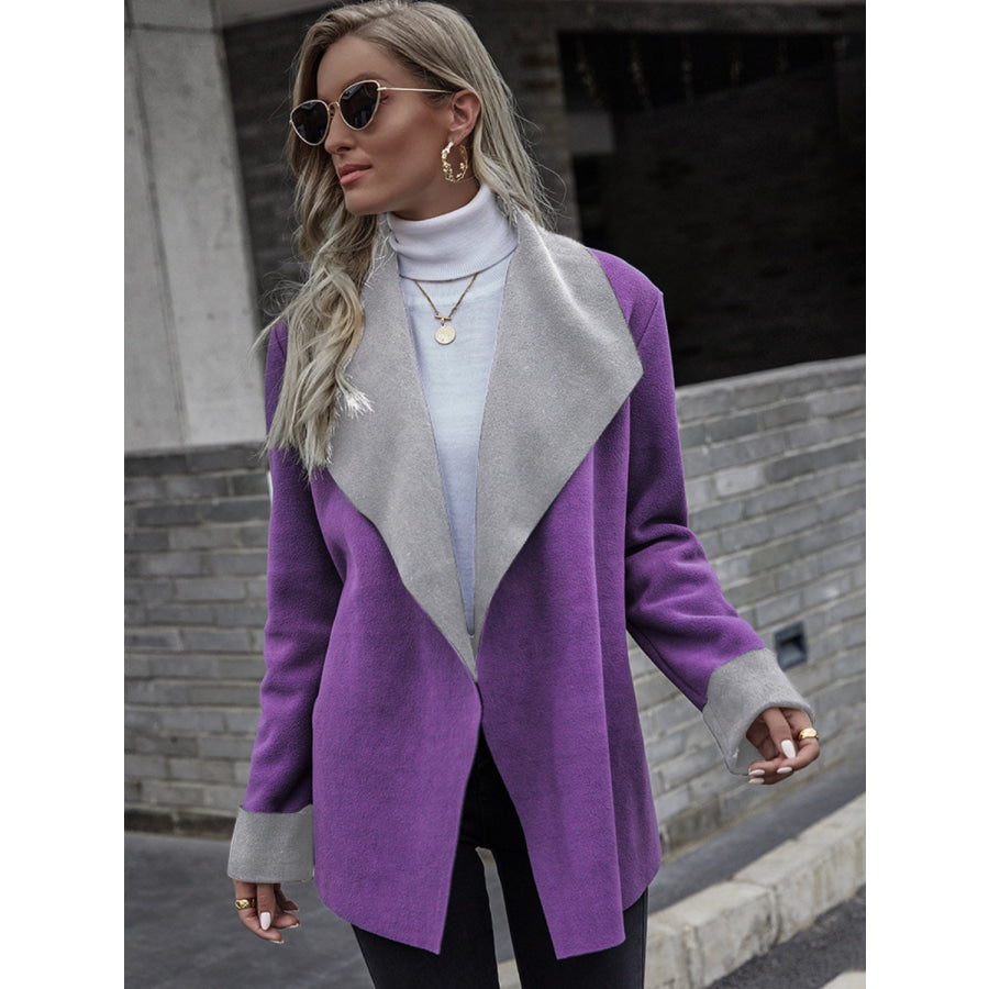 Open Front Long Sleeve Jacket Purple / S Apparel and Accessories