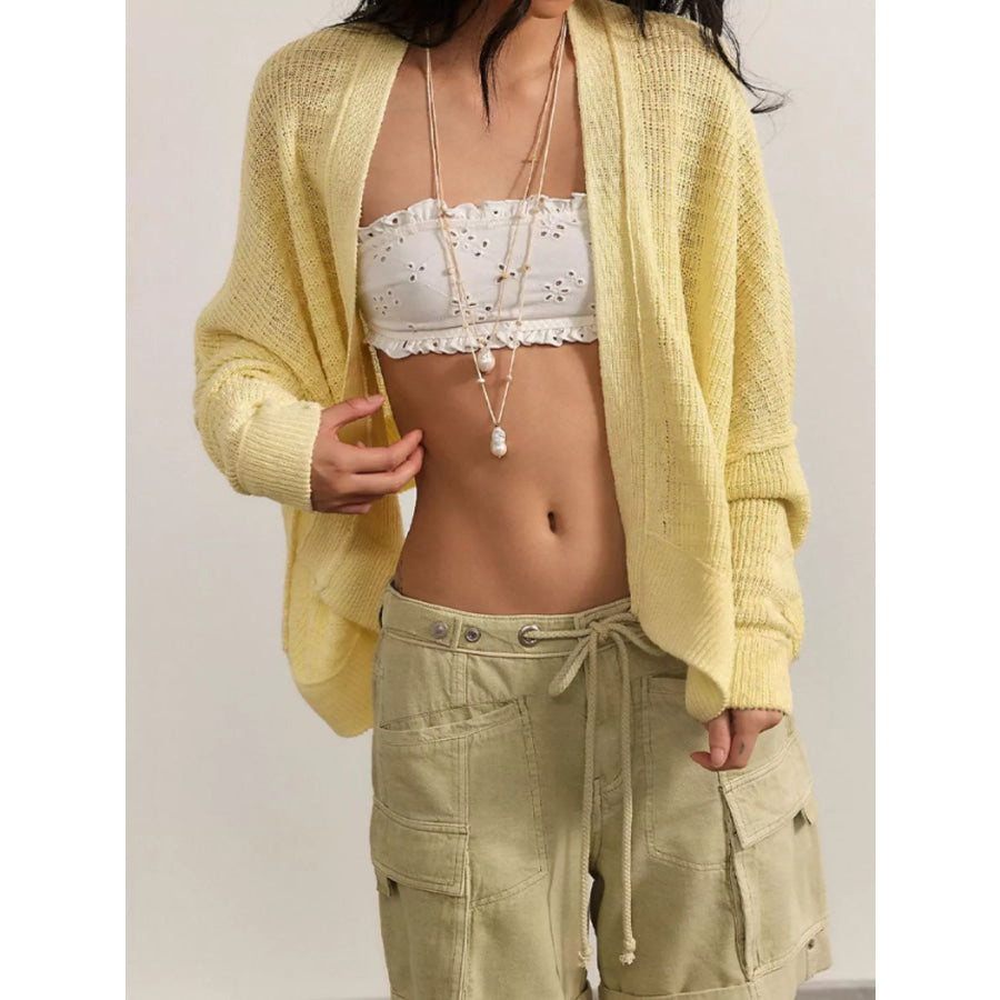 Open-Front Long Sleeve Knit Cardigan Yellow / S Apparel and Accessories