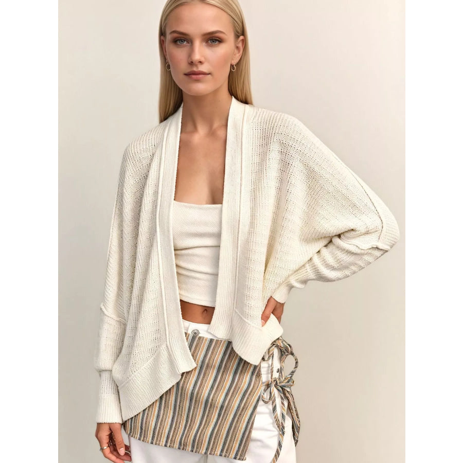 Open-Front Long Sleeve Knit Cardigan Apricot / S Apparel and Accessories