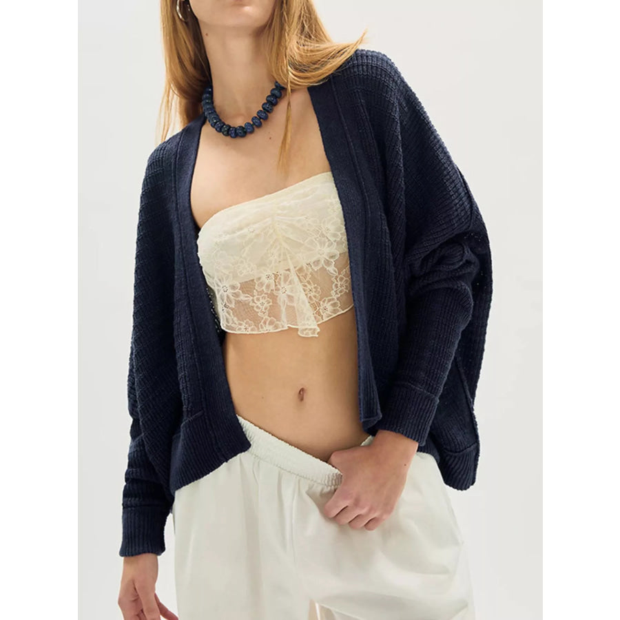 Open-Front Long Sleeve Knit Cardigan Navy Blue / S Apparel and Accessories