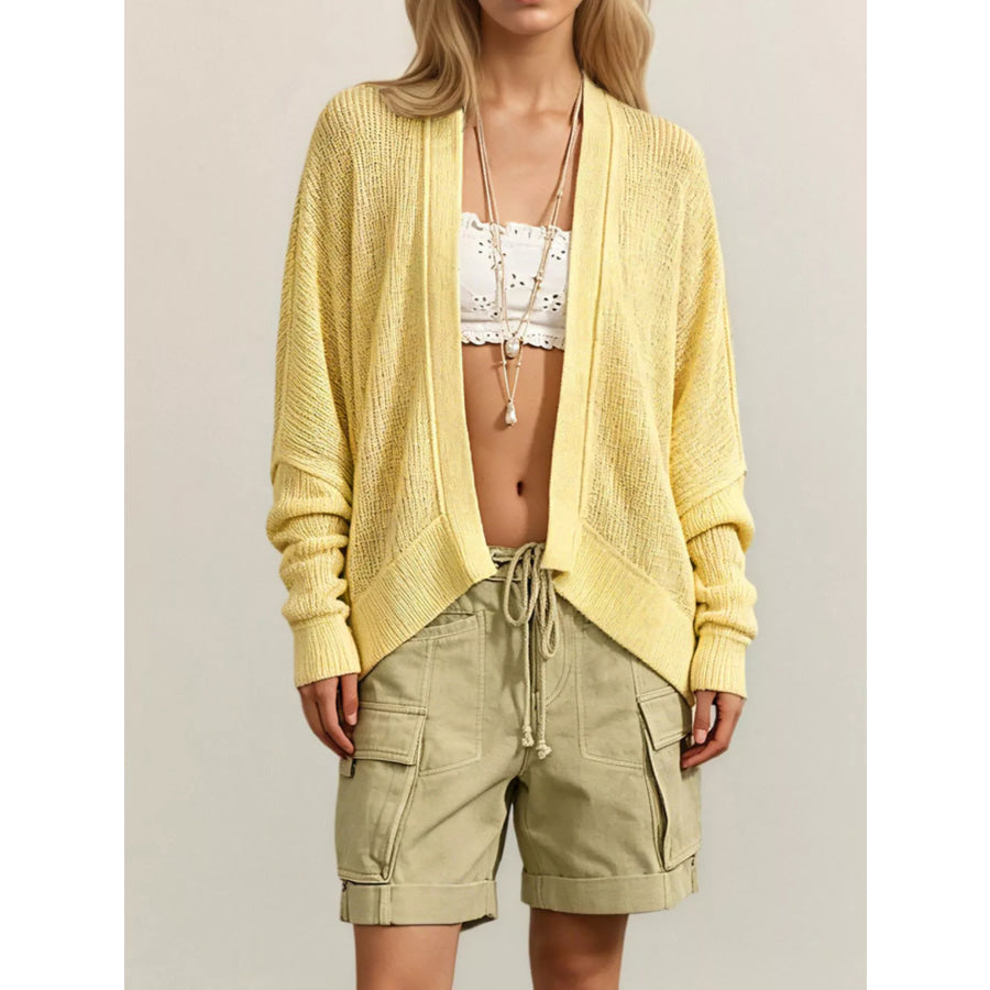 Open-Front Long Sleeve Knit Cardigan Yellow / S Apparel and Accessories