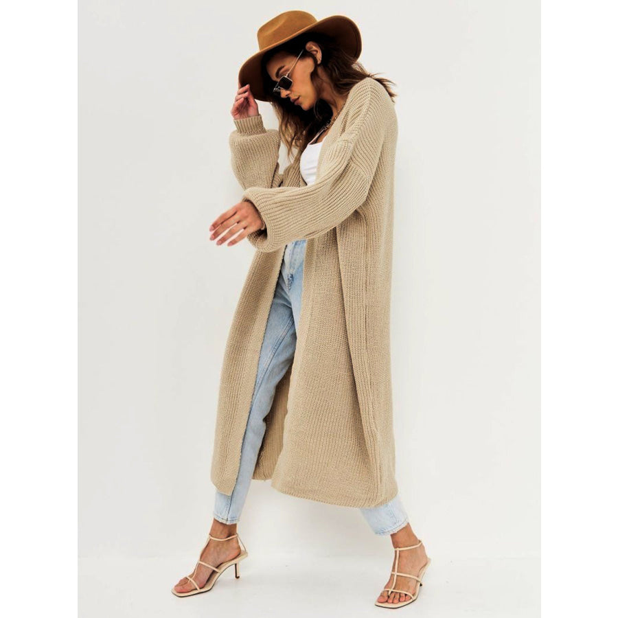 Open Front Long Sleeve Longline Cardigan Apparel and Accessories