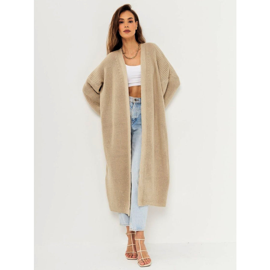 Open Front Long Sleeve Longline Cardigan Apparel and Accessories