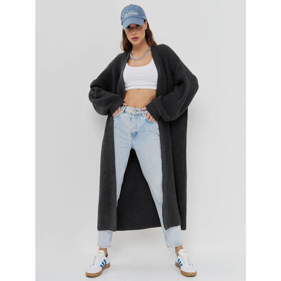 Open Front Long Sleeve Longline Cardigan Apparel and Accessories