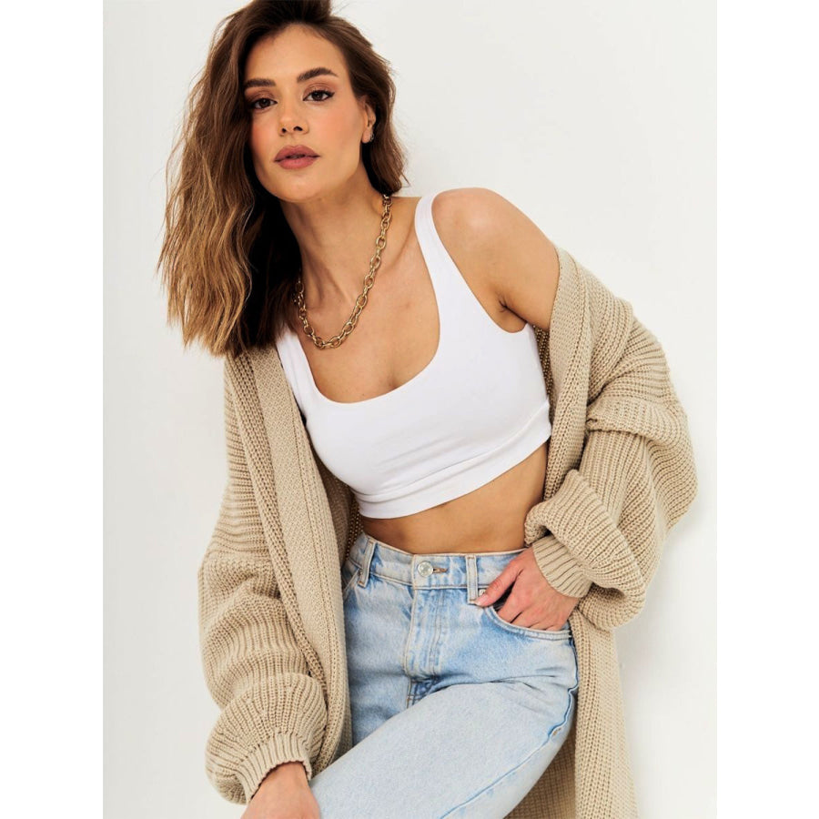 Open Front Long Sleeve Longline Cardigan Apparel and Accessories