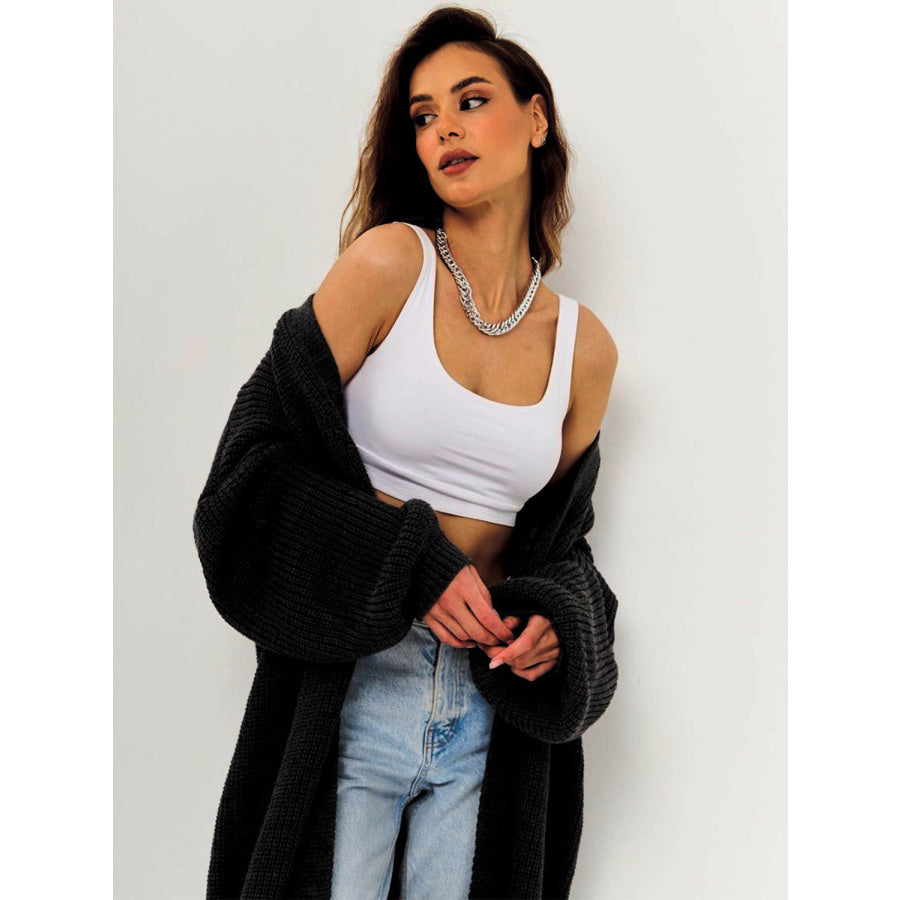 Open Front Long Sleeve Longline Cardigan Apparel and Accessories