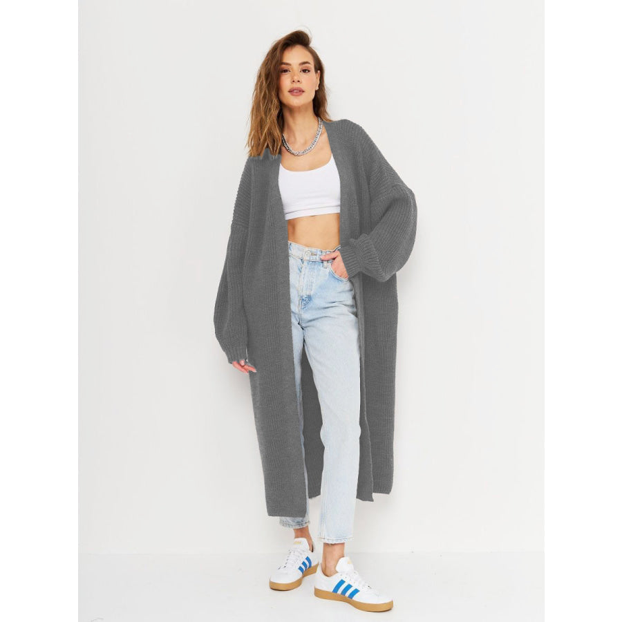 Open Front Long Sleeve Longline Cardigan Apparel and Accessories