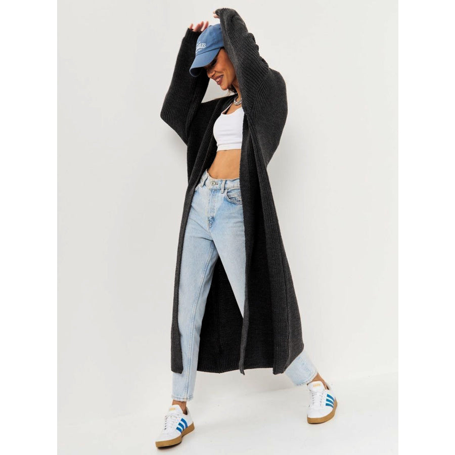 Open Front Long Sleeve Longline Cardigan Black / One Size Apparel and Accessories