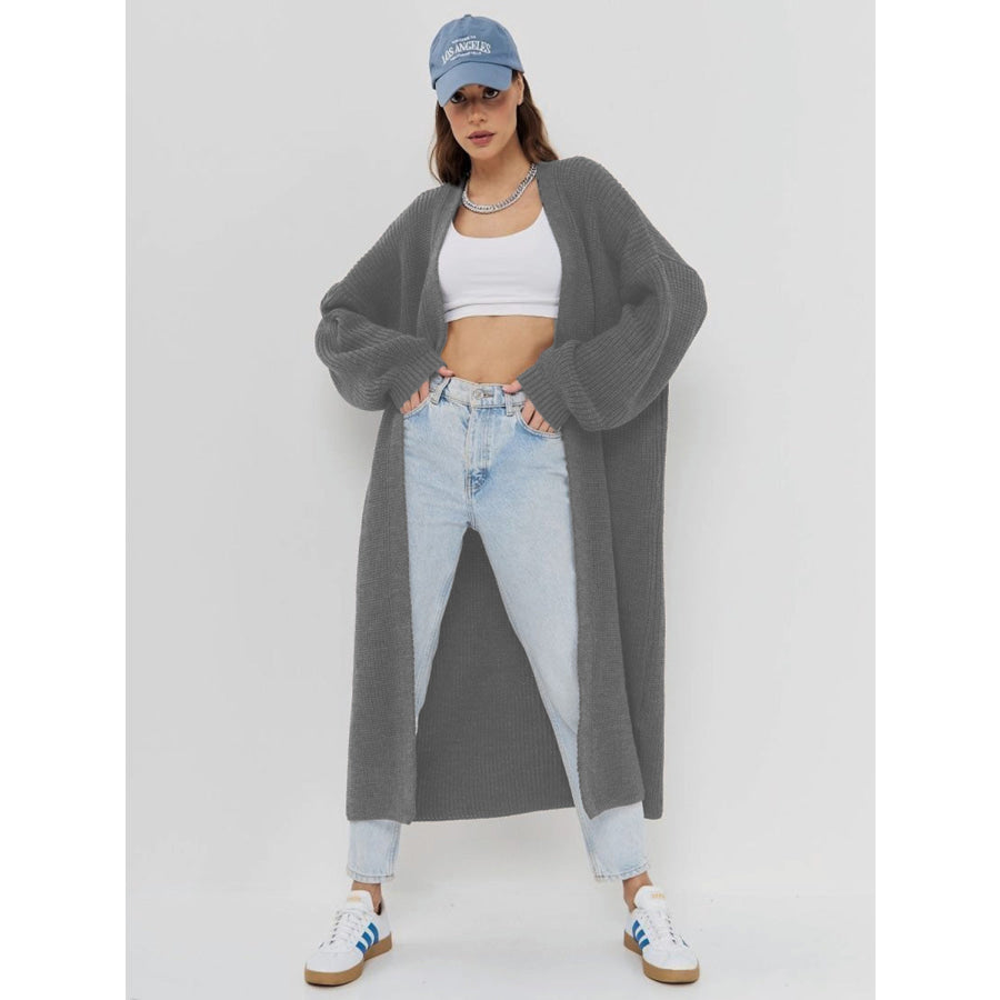 Open Front Long Sleeve Longline Cardigan Apparel and Accessories