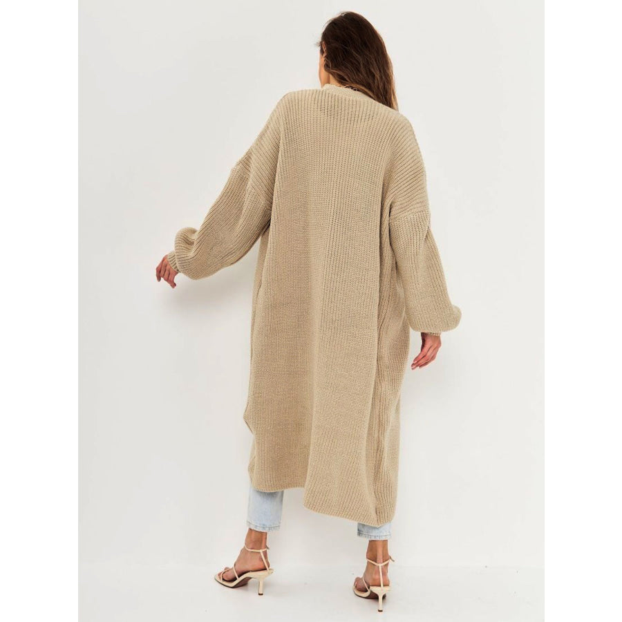 Open Front Long Sleeve Longline Cardigan Apparel and Accessories