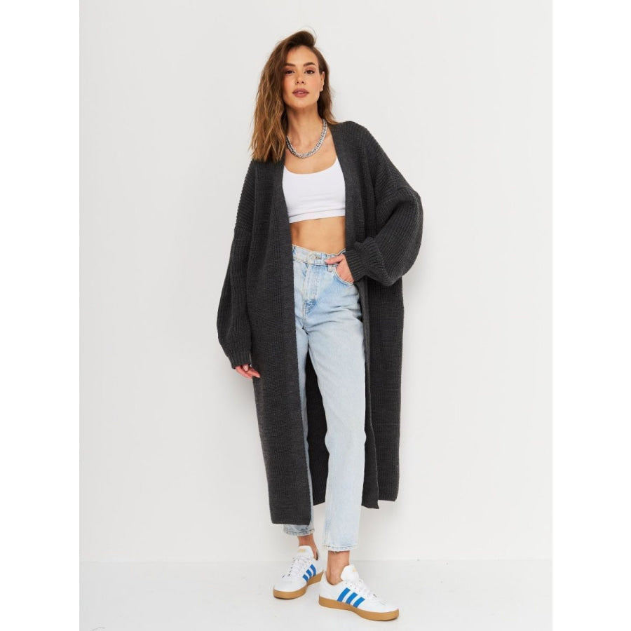 Open Front Long Sleeve Longline Cardigan Black / One Size Apparel and Accessories