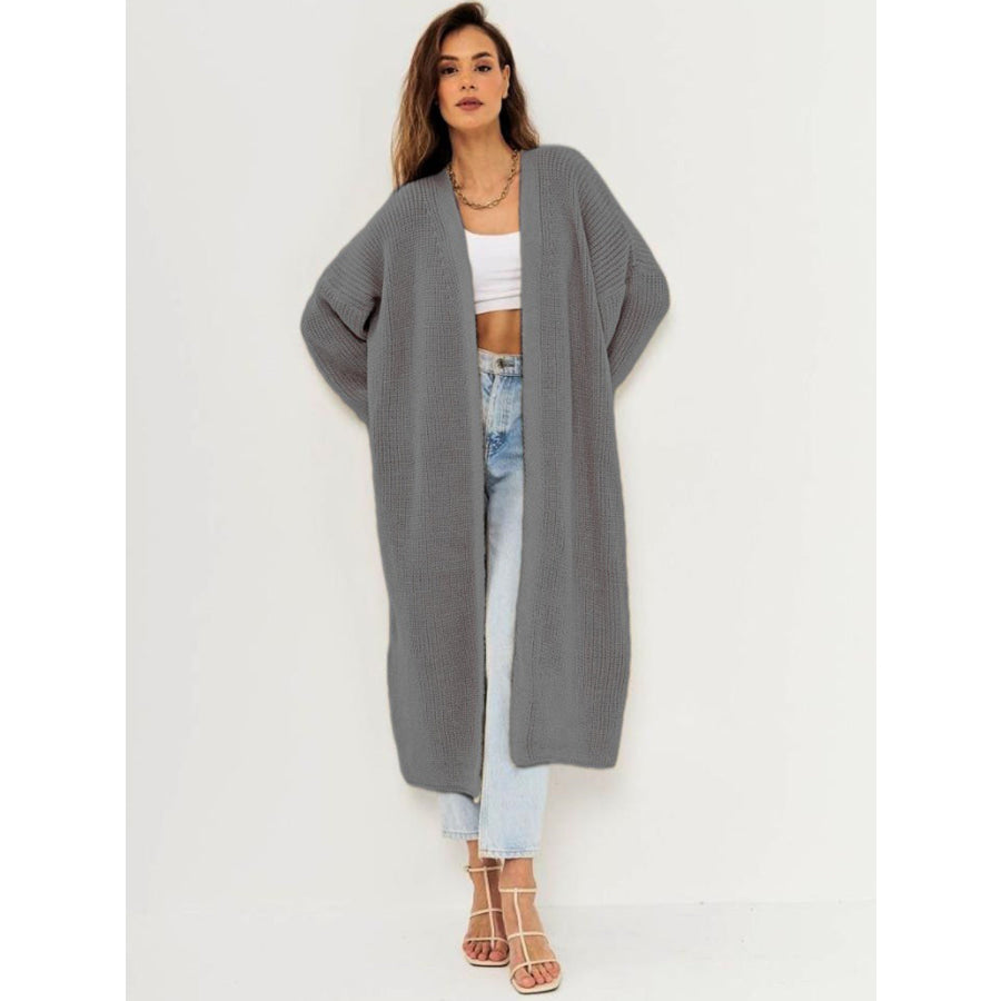 Open Front Long Sleeve Longline Cardigan Gray / One Size Apparel and Accessories