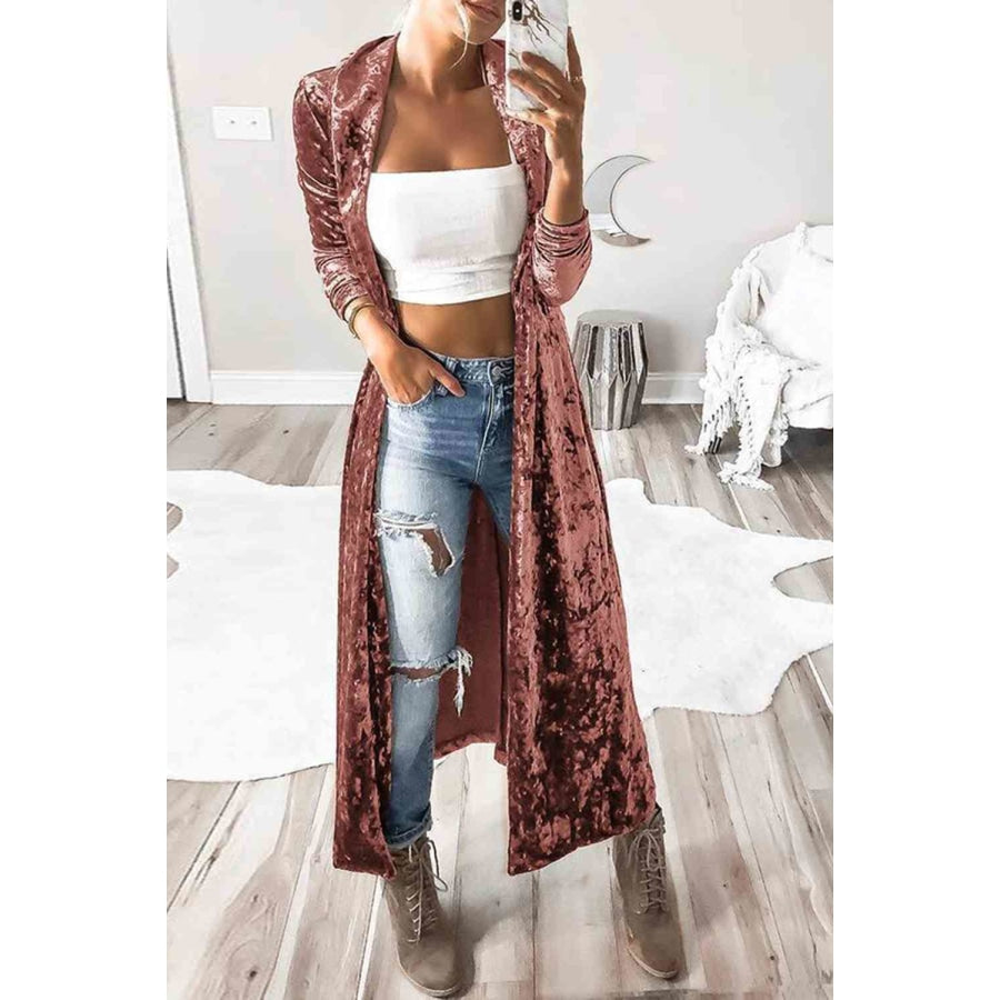 Open Front Long Sleeve Longline Cardigan Pale Blush / S