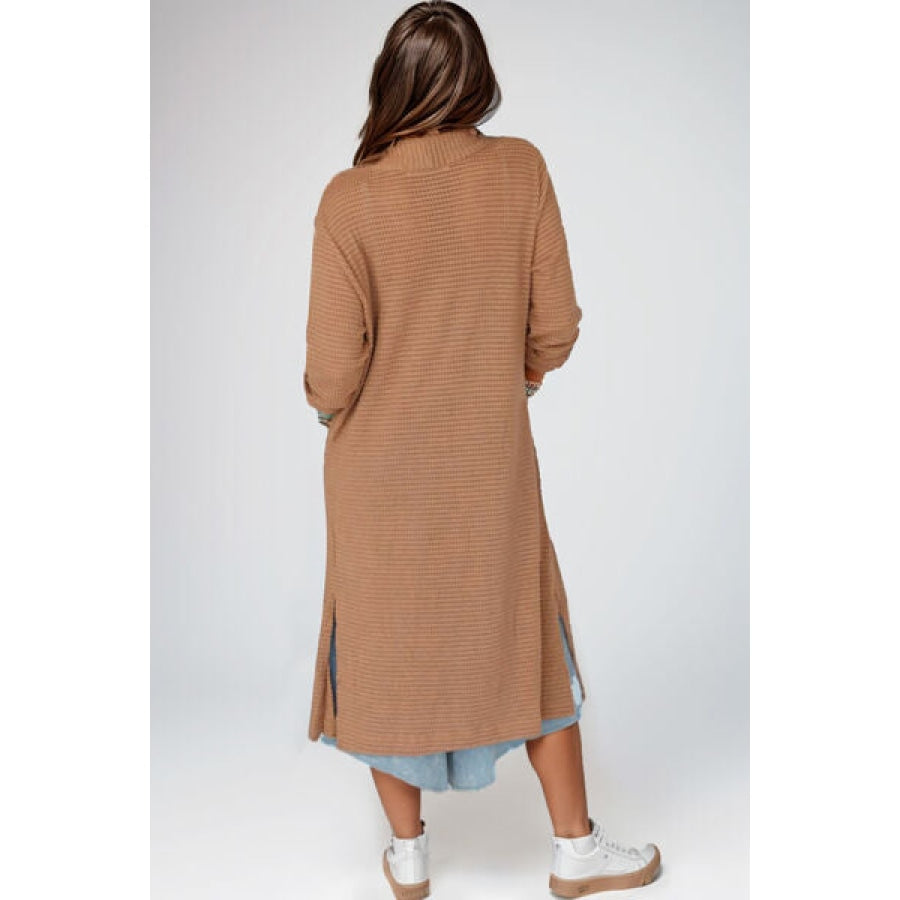 Open Front Long Sleeve Longline Slit Cardigan Clothing