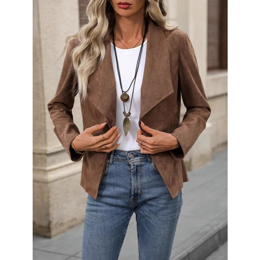 Open Front Long Sleeve Outerwear Taupe / S Apparel and Accessories