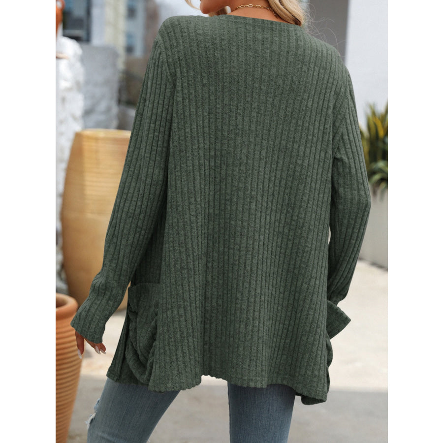 Open Front Long Sleeve Ribbed Cardigan Apparel and Accessories