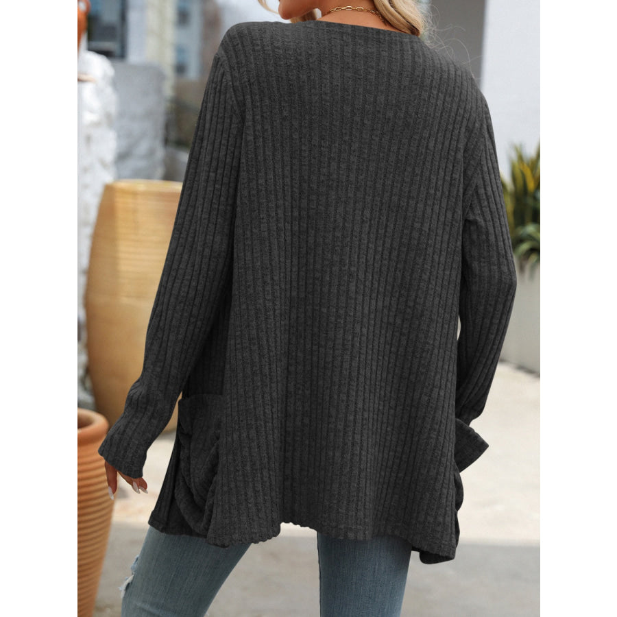 Open Front Long Sleeve Ribbed Cardigan Apparel and Accessories