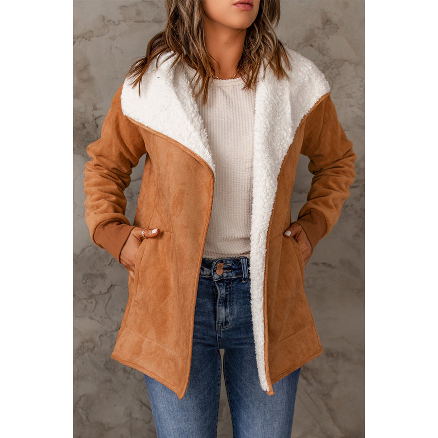 Open Front Long Sleeve Sherpa Jacket Caramel / S Apparel and Accessories