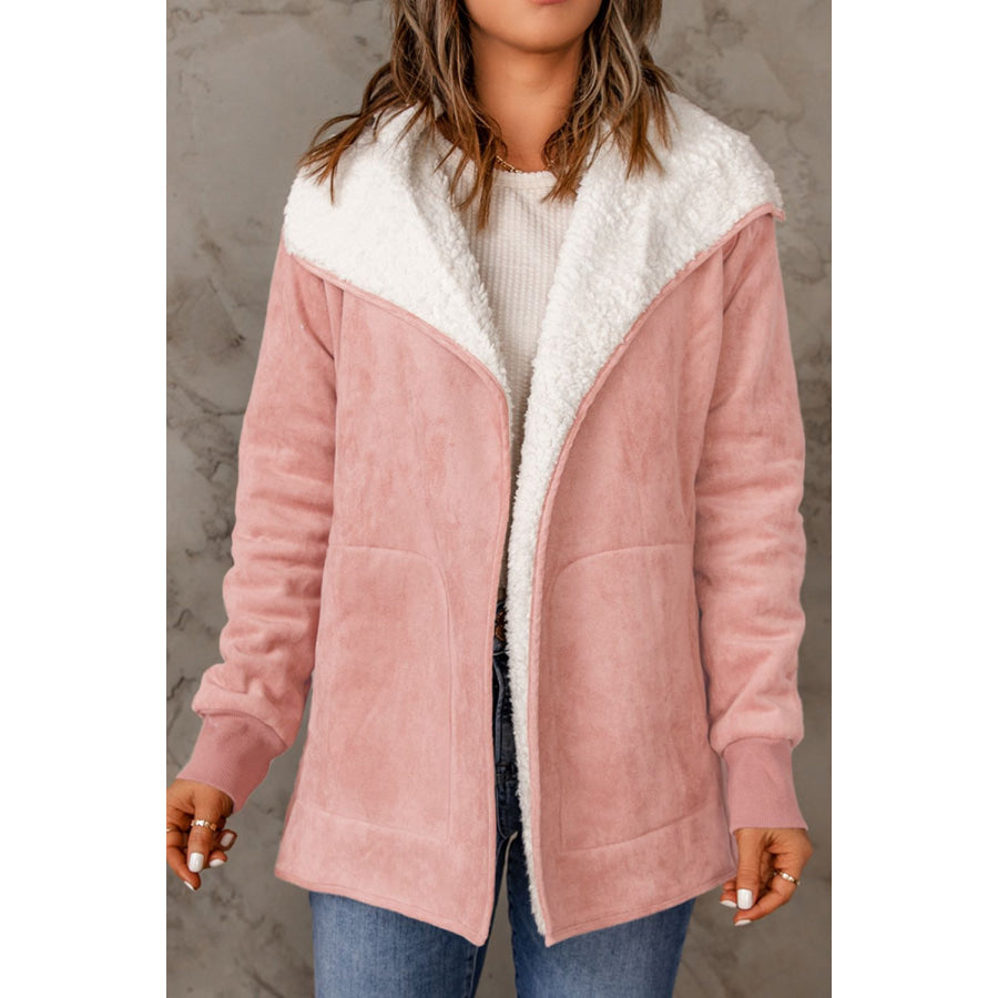 Open Front Long Sleeve Sherpa Jacket Blush Pink / S Apparel and Accessories