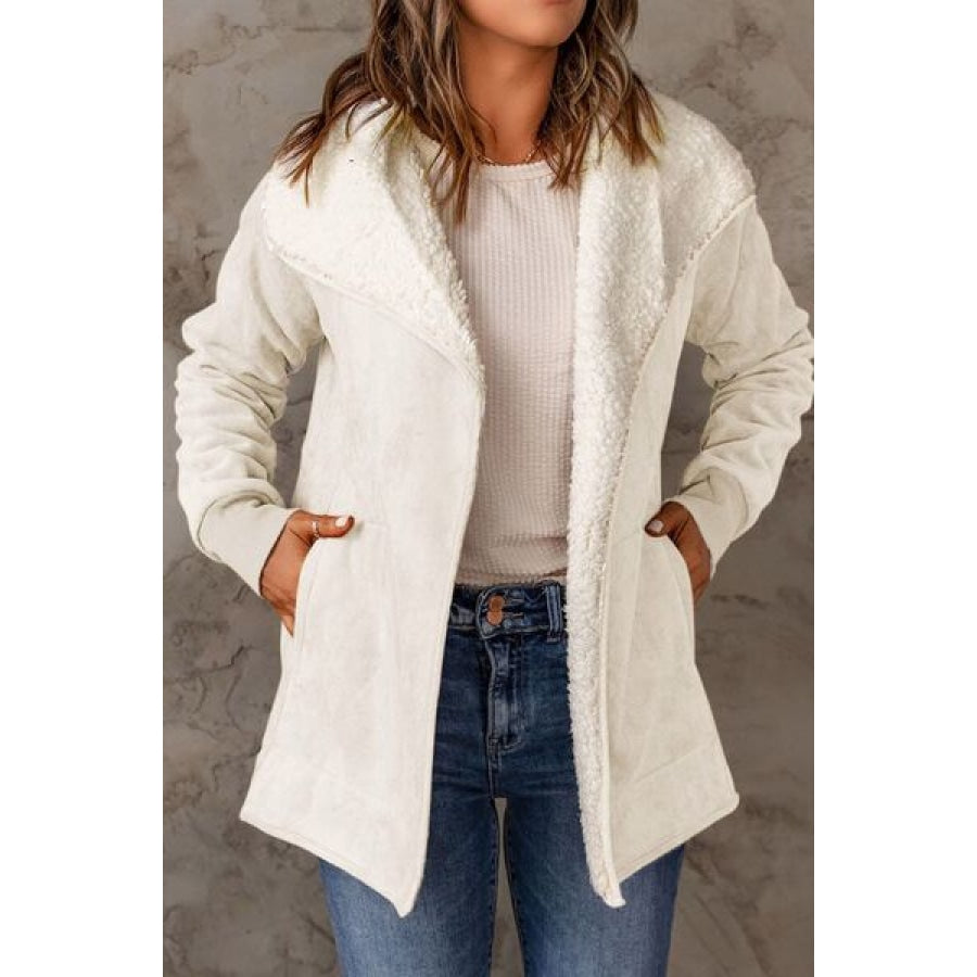 Open Front Long Sleeve Sherpa Jacket with Pockets Clothing