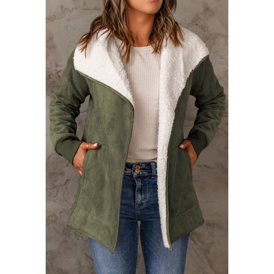 Open Front Long Sleeve Sherpa Jacket with Pockets Clothing