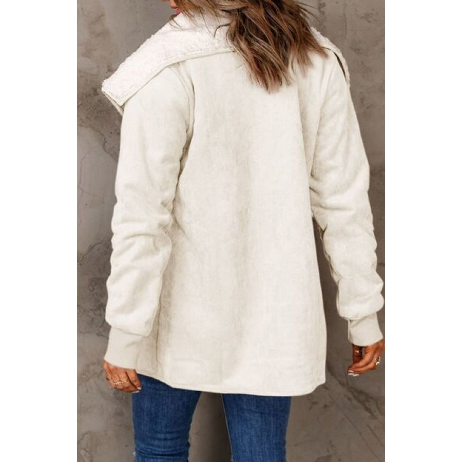 Open Front Long Sleeve Sherpa Jacket with Pockets Clothing