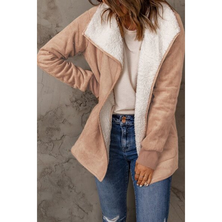 Open Front Long Sleeve Sherpa Jacket with Pockets Clothing