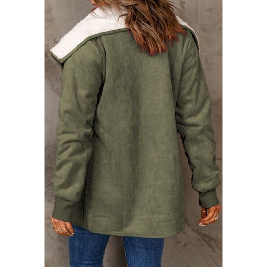 Open Front Long Sleeve Sherpa Jacket with Pockets Clothing