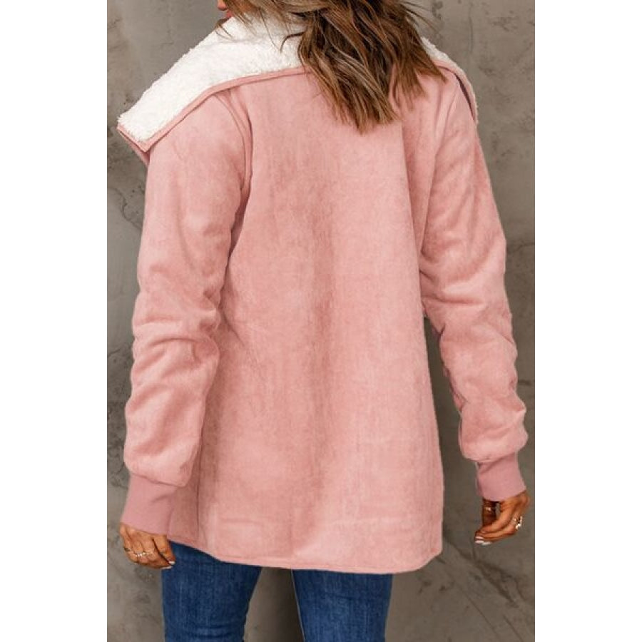 Open Front Long Sleeve Sherpa Jacket with Pockets Clothing