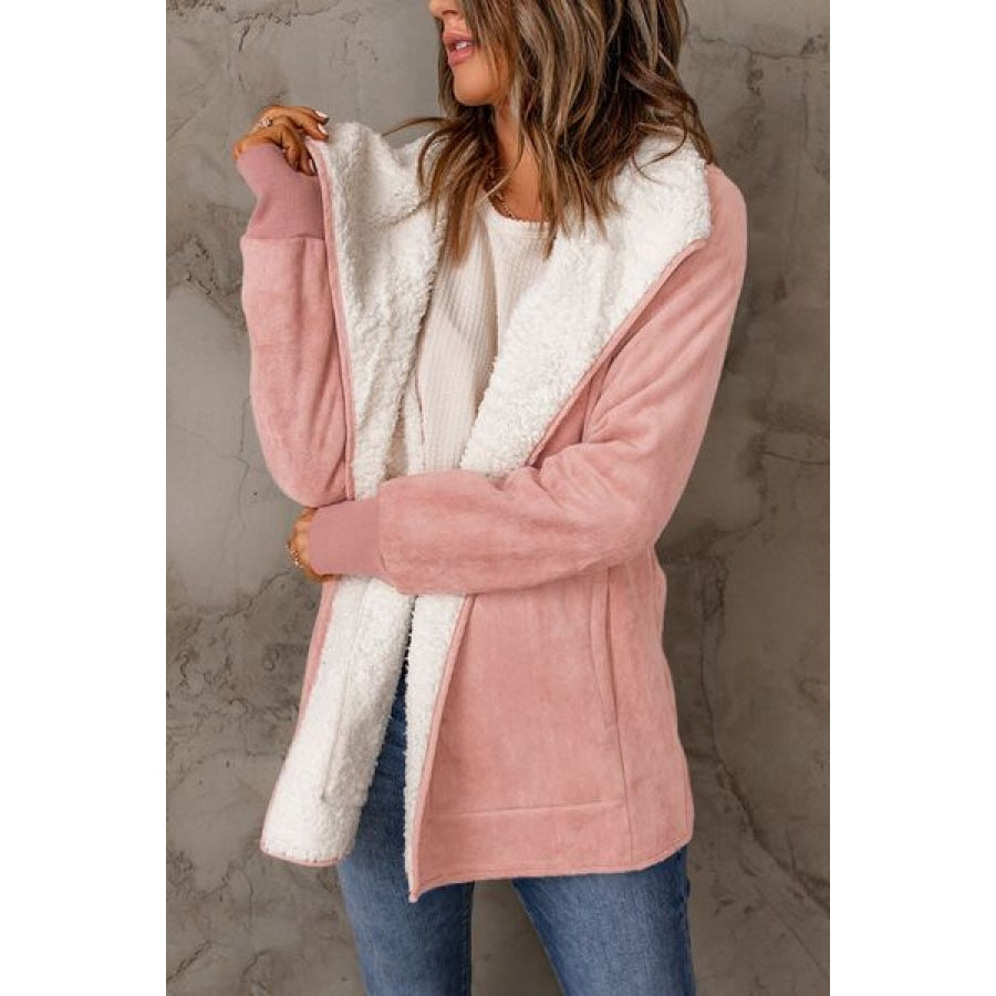 Open Front Long Sleeve Sherpa Jacket with Pockets Clothing