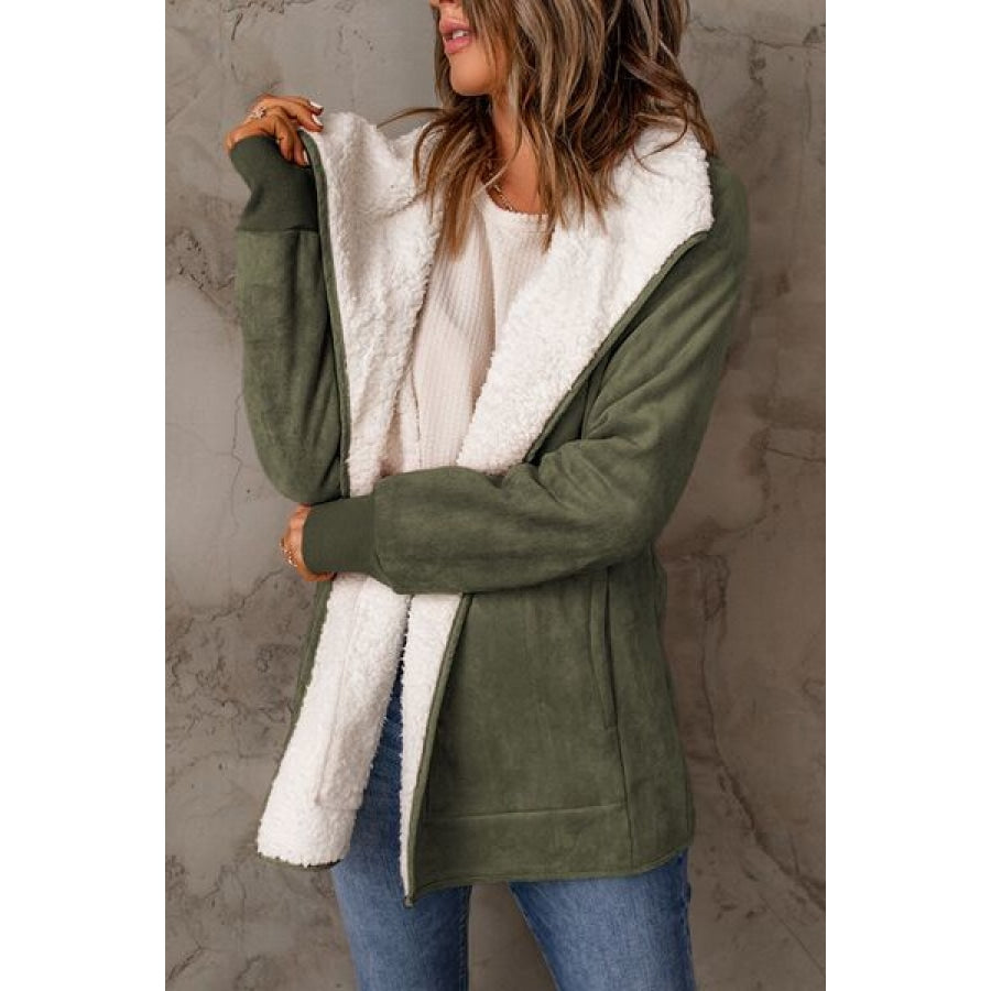 Open Front Long Sleeve Sherpa Jacket with Pockets Clothing