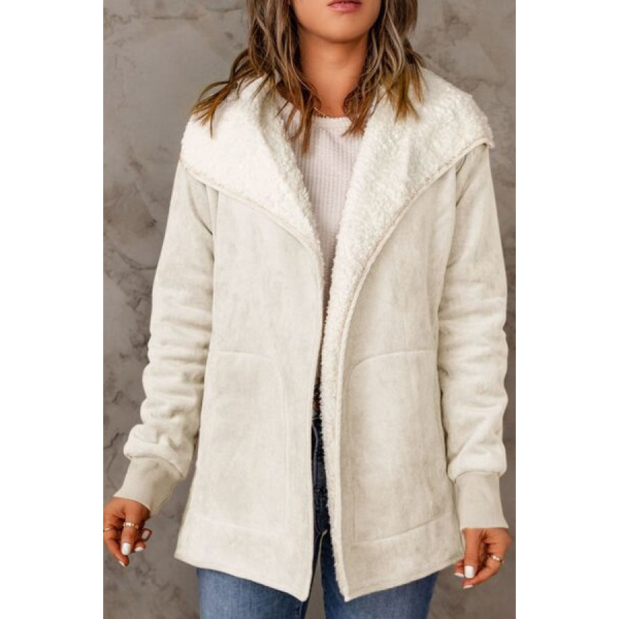 Open Front Long Sleeve Sherpa Jacket with Pockets Clothing