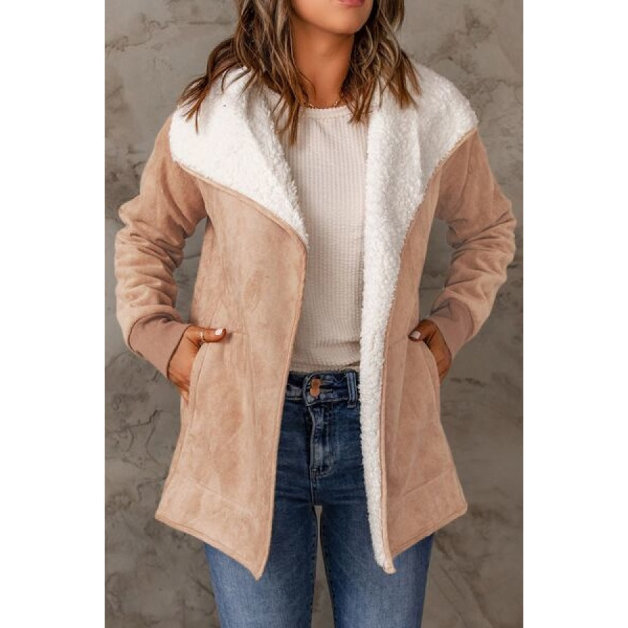 Open Front Long Sleeve Sherpa Jacket with Pockets Clothing