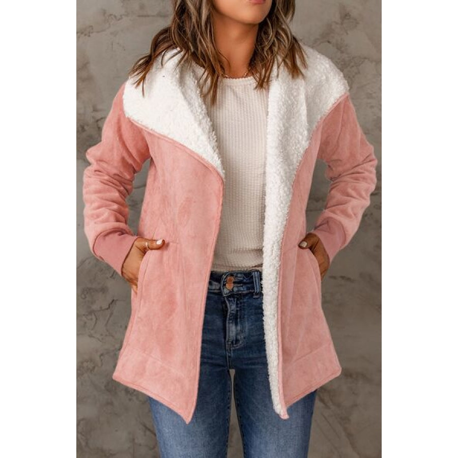 Open Front Long Sleeve Sherpa Jacket with Pockets Clothing