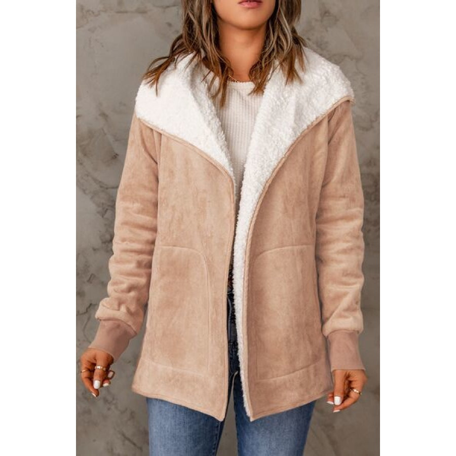 Open Front Long Sleeve Sherpa Jacket with Pockets Clothing