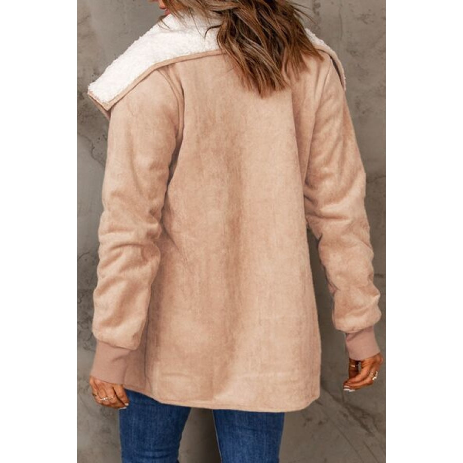 Open Front Long Sleeve Sherpa Jacket with Pockets Clothing