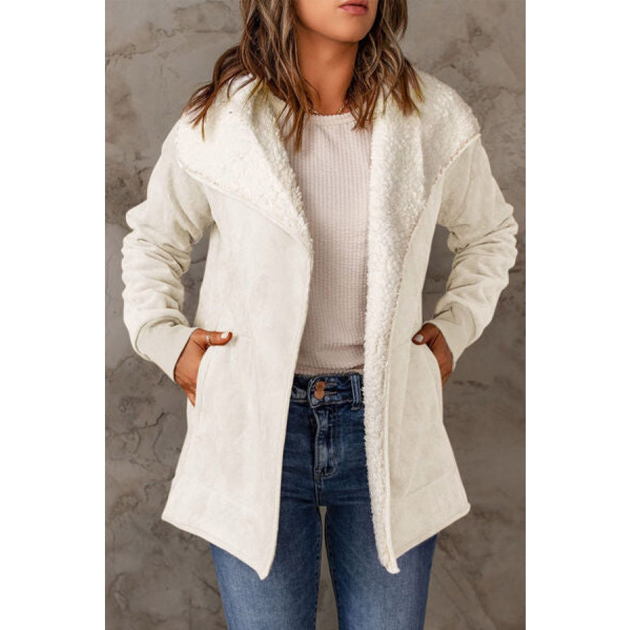 Open Front Long Sleeve Sherpa Jacket with Pockets White / S Clothing