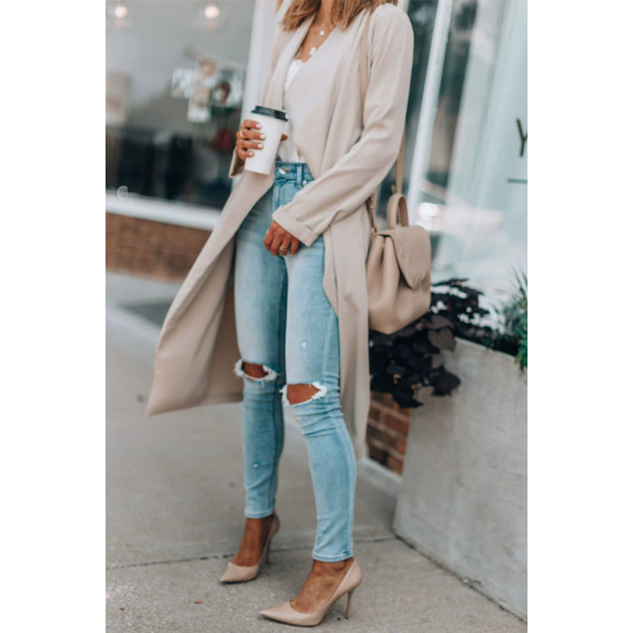 Open Front Long Sleeve Trench Coat Apparel and Accessories