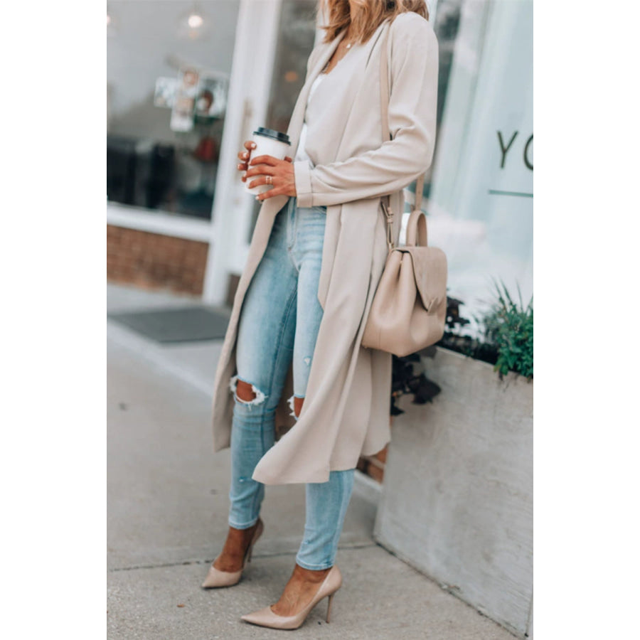 Open Front Long Sleeve Trench Coat Apparel and Accessories