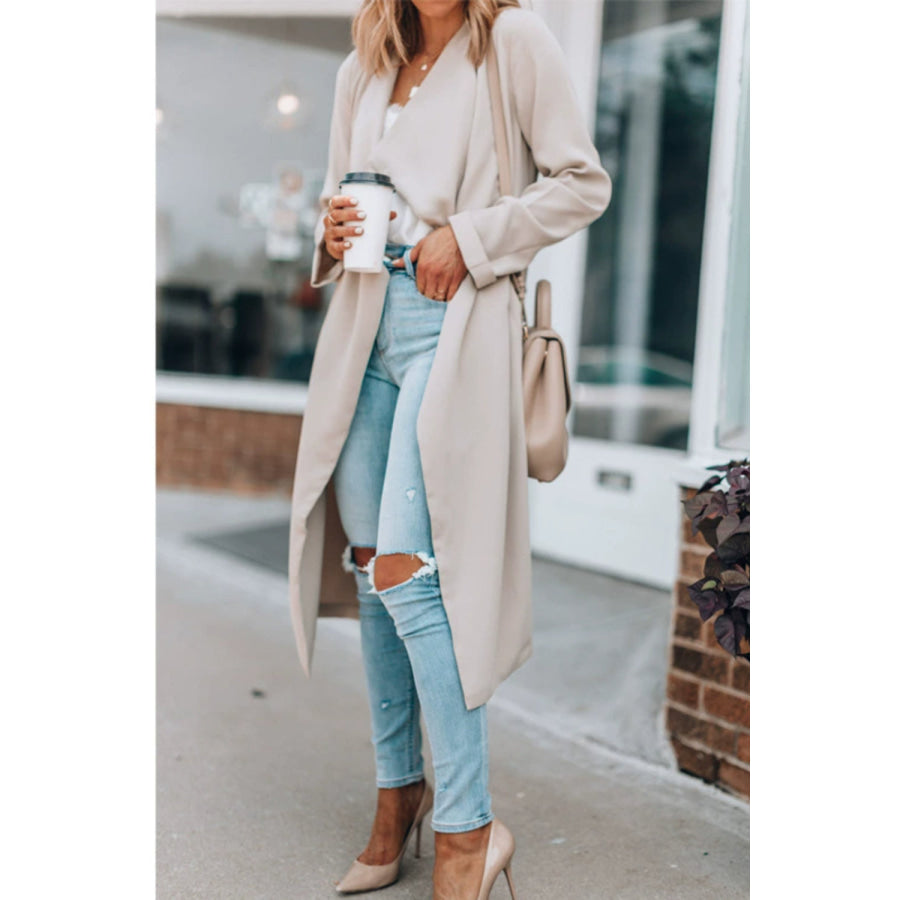 Open Front Long Sleeve Trench Coat Khaki / S Apparel and Accessories