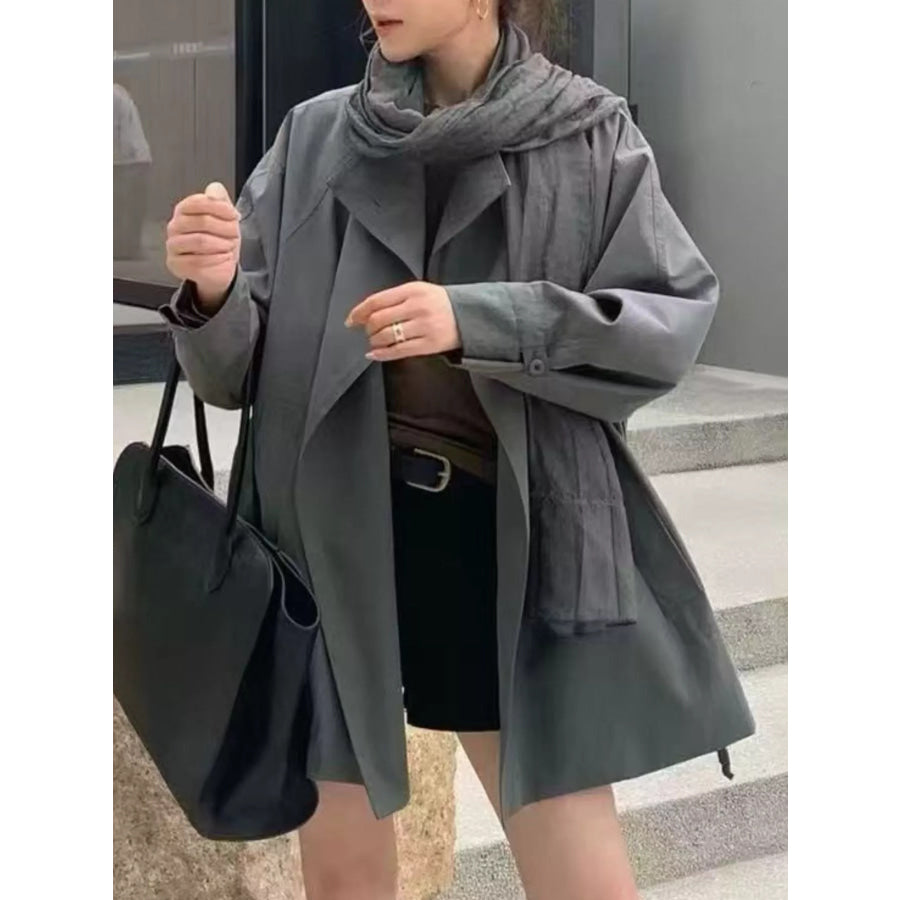 Open Front Long Sleeve Trench Coat Dark Gray / One Size Apparel and Accessories