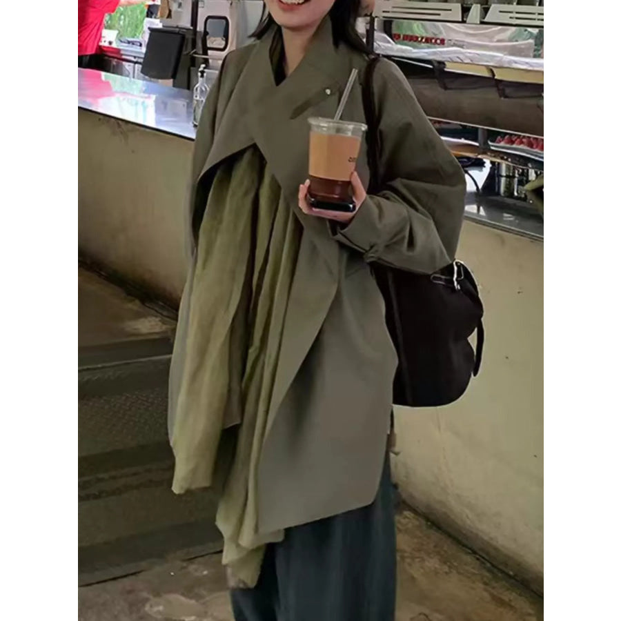 Open Front Long Sleeve Trench Coat Moss / One Size Apparel and Accessories