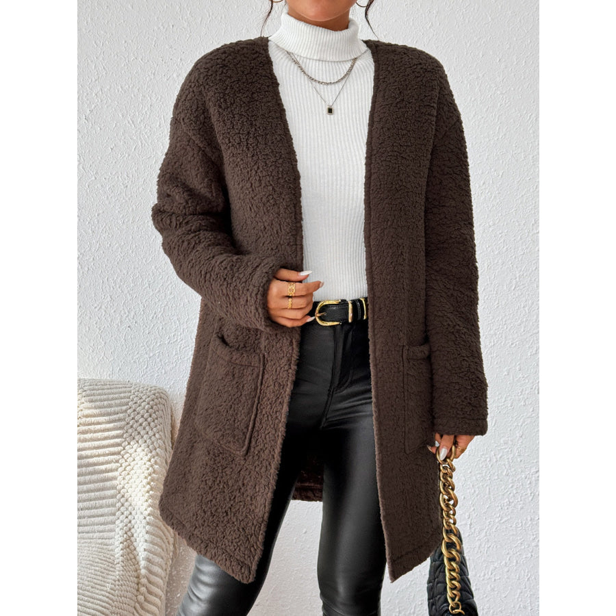 Open Front Long Sleeve Winter Coat Chocolate / S Apparel and Accessories