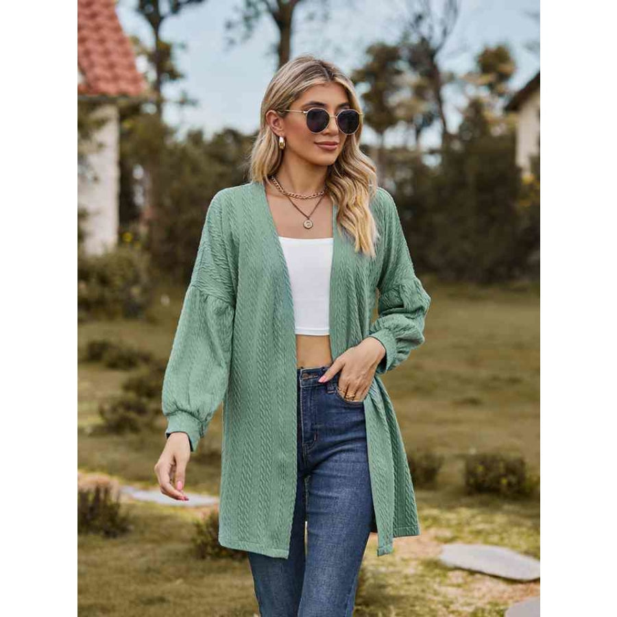 Open Front Longline Cardigan Mid Green / S