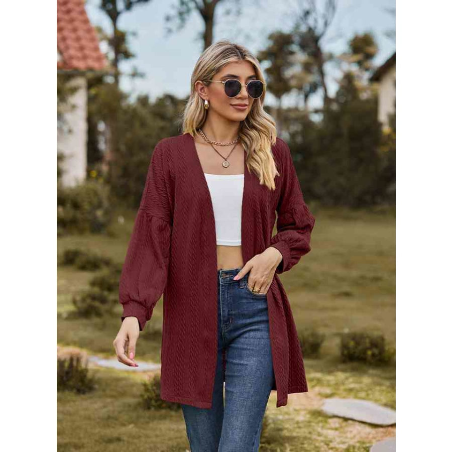 Open Front Longline Cardigan Wine / S