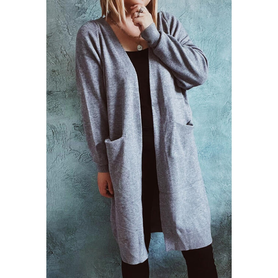 Open Front Longline Cardigan with Pockets Cloudy Blue / S