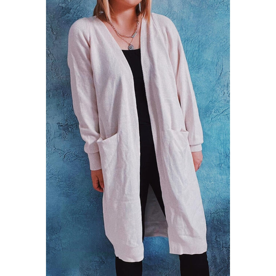 Open Front Longline Cardigan with Pockets Cream / S