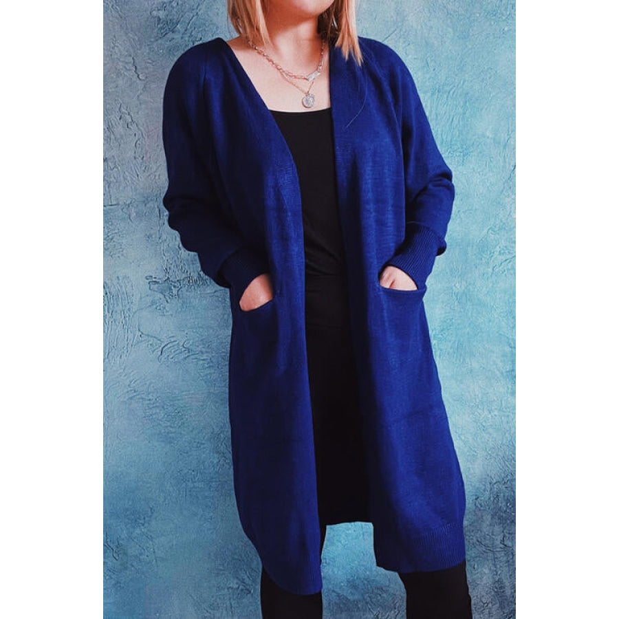 Open Front Longline Cardigan with Pockets Royal Blue / S