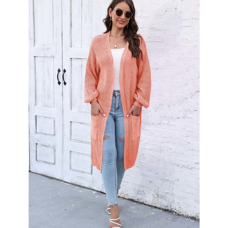 Open Front Longline Cardigan with Pockets Sherbet / One Size