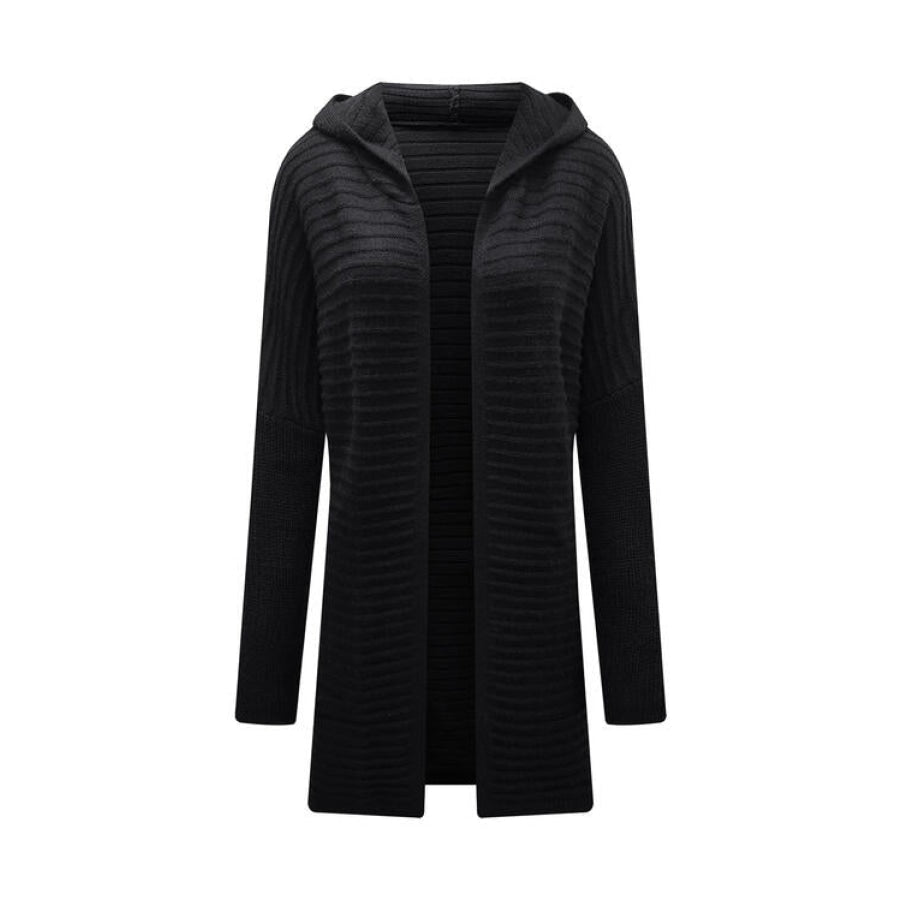 Open Front Longline Hooded Cardigan Black / M